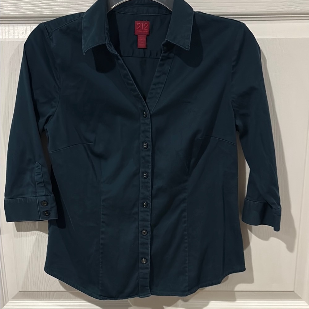 212 Collection Deep Teal Button-Front Blouse